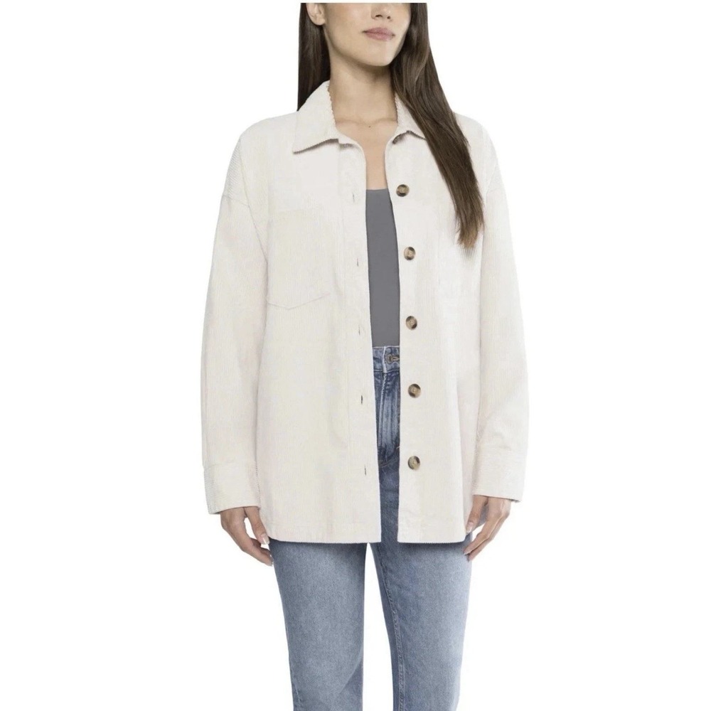 NWOT Matty M  Women's XL Cream Corduroy Button Down Shirt Jacket Cotton Spandex